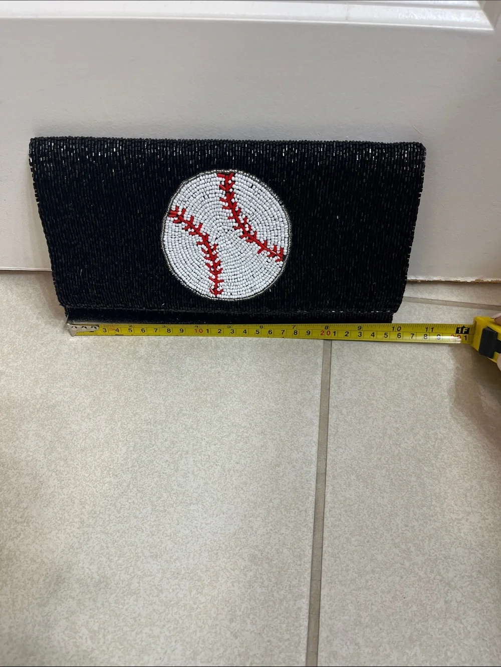 Black Beaded Baseball Clutch - Unbranded